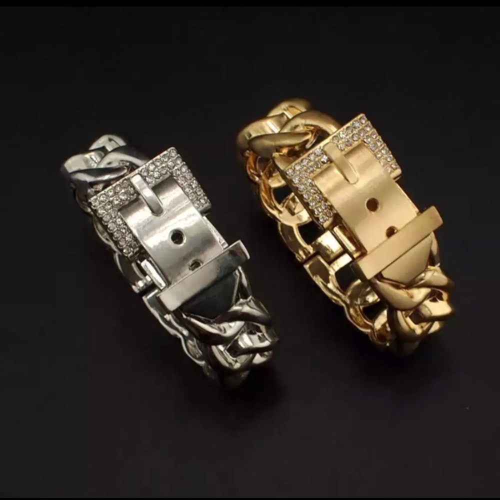 Silver and gold chunky chain bracelet rhinestone